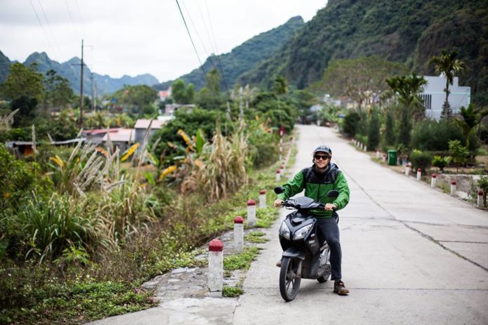 Riding motorbike in Cat Ba, Vietnam.