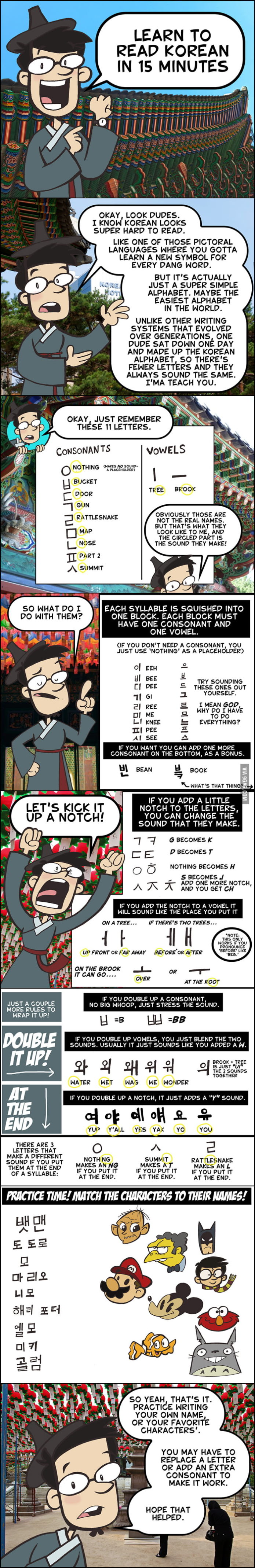 Learning Korean in 15 minutes cartoon.
