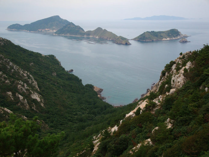 mountain range on Hongdo island, South Korea.