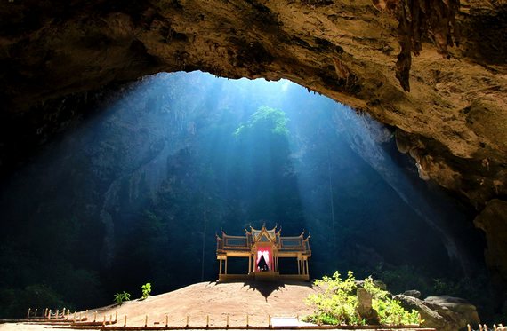 The royal pavilion lit up in Phraya Nakhon Cave