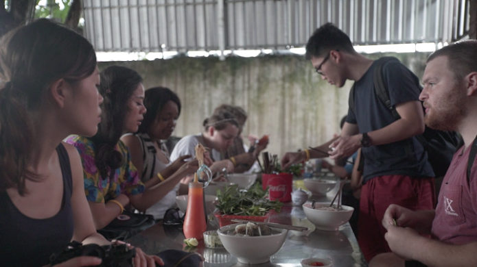 Eating Vietnamese food, Vietnam.