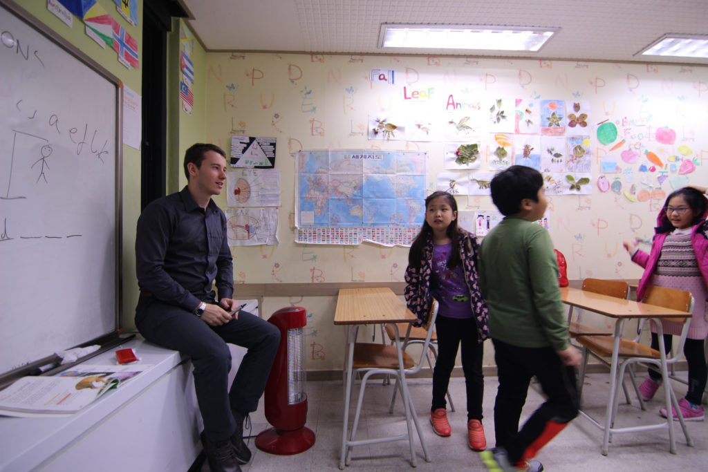 English teacher in South Korea with class