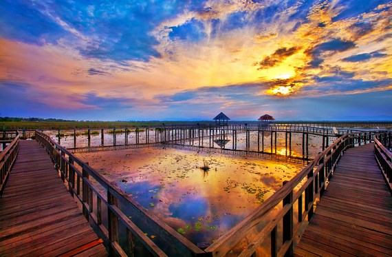 Beautiful sunset at Thung Sam Roi Yot Freshwater Marsh