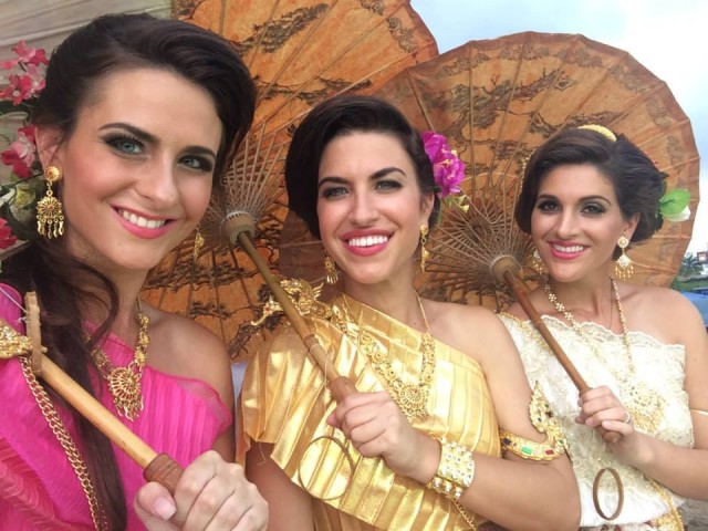 Lauren and her friends dressed up in Thailand