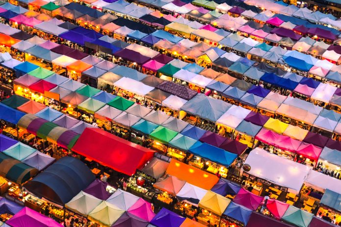 Night flea market in Bangkok, Thailand.