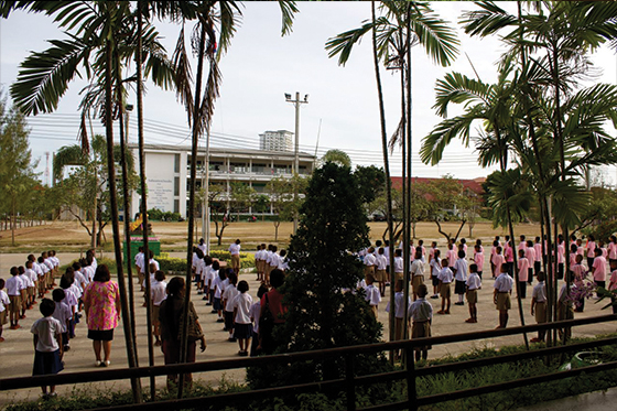 Students singing the King's Song at a school in Thailand