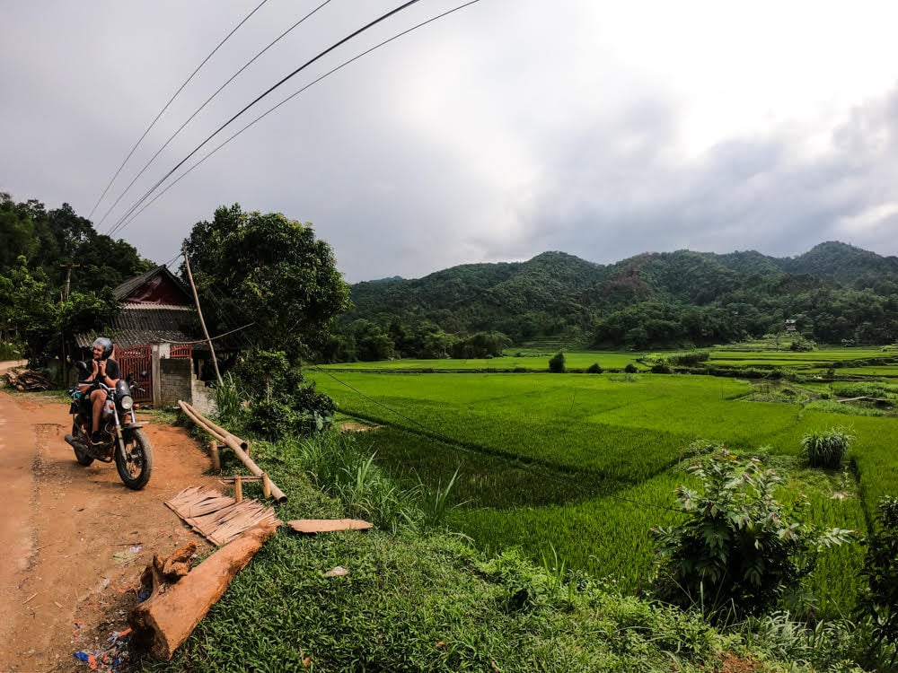 English teacher exploring Mai Chau by motorcycle