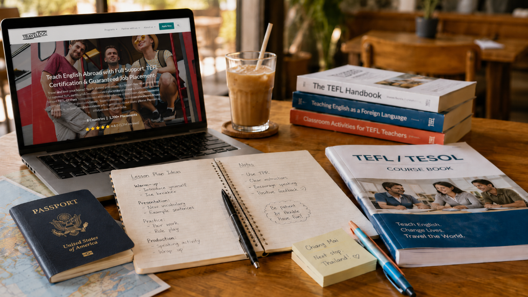 Laptop and teacher materials on table