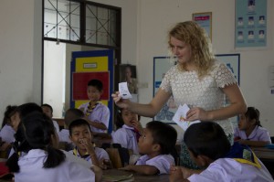 A TESOL student practices her lessons to become a english teacher in thailand