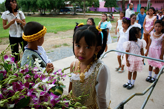 Thai girl in a cultural dress at a cultural festival for students in Thailand
