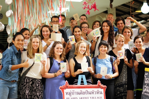 The TESOL students pose for a group photo after visiting the Artisit Village in Hua Hin, Thailand