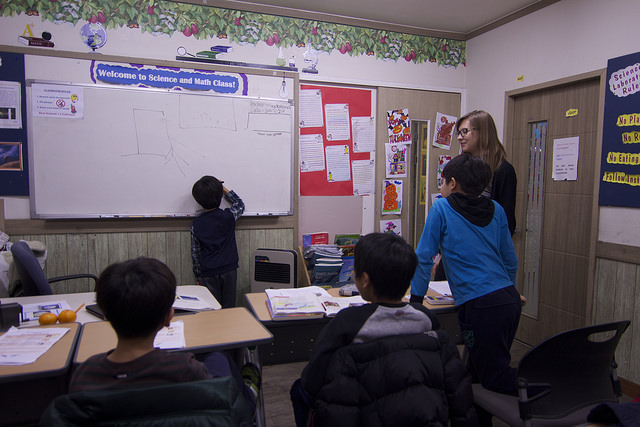 English teacher and students in South Korea