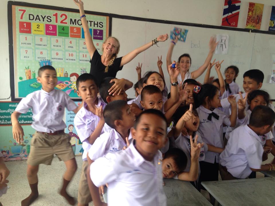 English teacher and her students in Thailand