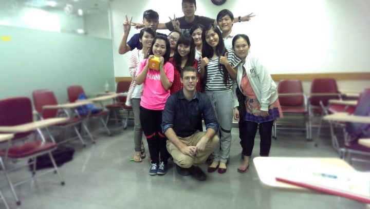 Justin with his English class in Vietnam