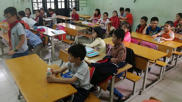 A Vietnamese public school classroom environment.