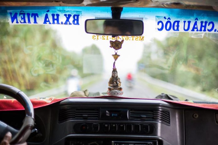 Bus trip with Locals in Chau doc.