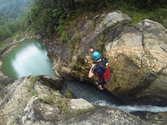 A jump during the canyoning tour in Dalat.