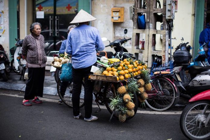 A mobile food market in Hanoi, Vietnam.