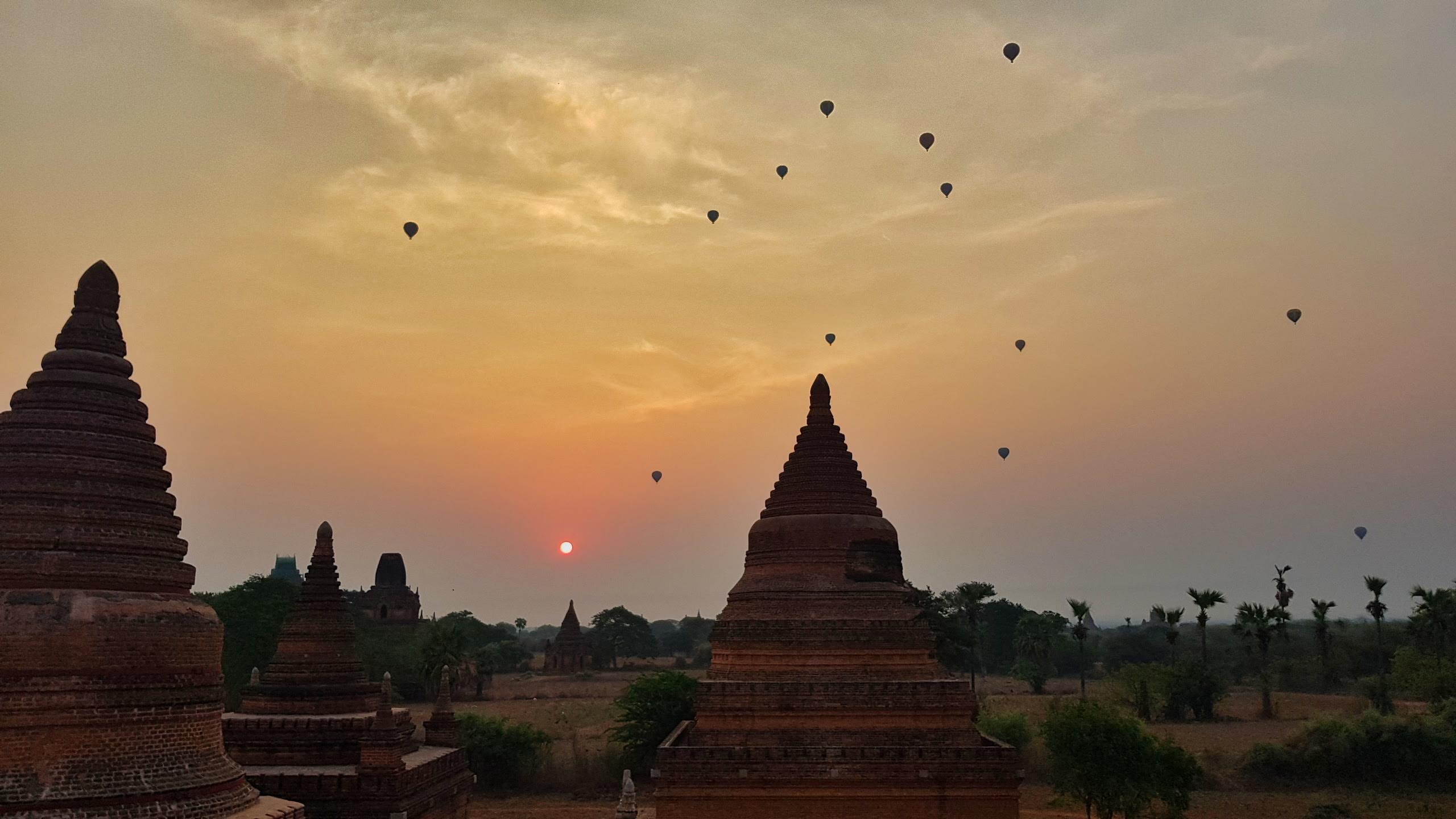 Balloons rising over Bagan