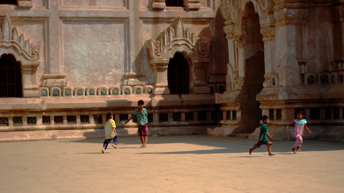 Kids playing in the temple grounds of Ananda