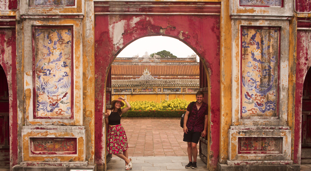 man and woman in imperial city, hue, vietnam