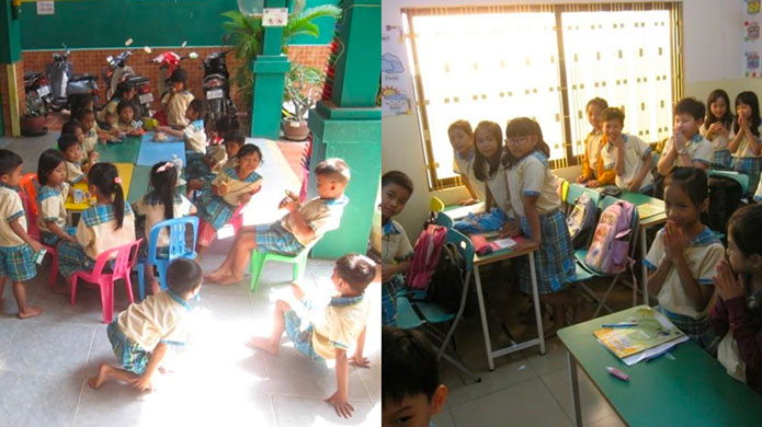 Cambodian classrooms with eager young learners